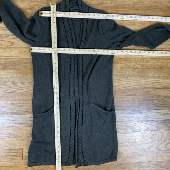 Tahari Long Cardigan Sweater Women's XS Beige Tan Cable Knit Cotton Blend Long - Picture 7 of 10